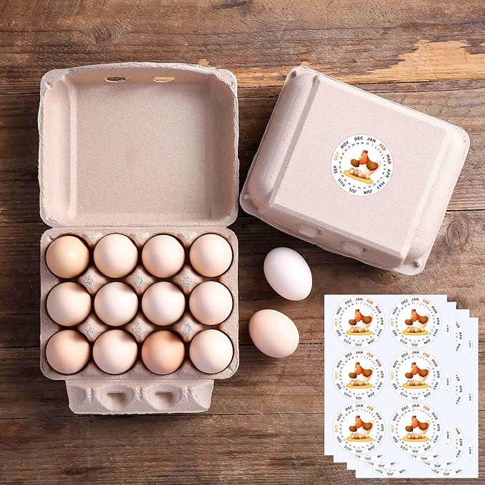 50 Pcs Vintage Egg Cartons with Labels, Square Dozen Egg Basket Blank Natural Paper Pulp, Classical 3x4 Style Holds Up to One Twelve 12 Count Chicken Eggs, Sturdy Eggs Box with Stickers