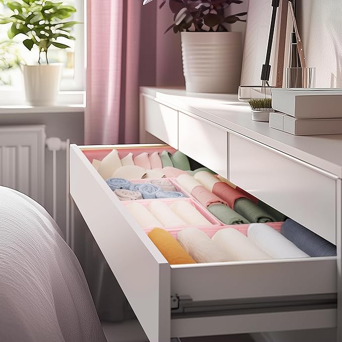 Criusia Drawer Organizer Clothes, 10 Pack Dresser Organizer for Baby Clothes, Underwear, Sock- Foldable Closet Organization and Storage Dividers Bins for Nursery, Bedroom (Pink)
