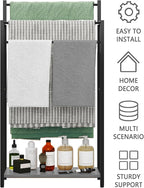 Freestanding Towel Rack, 3 Tier Blanket Ladder Stand with Oak Grey Wooden Shelf for Bathroom Living Room (31.5”H x 16.9”W x7.9”D)