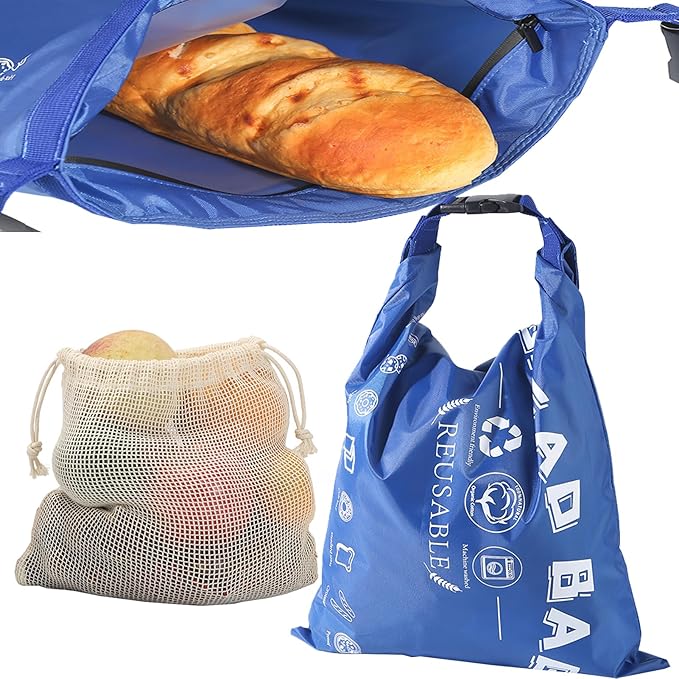 Oxford TPU Bread Bag with Buckle Reusable-collapsible Fabric Zippered Bread for Homemade Sourdough,Baking Supplies & Kitchen Essentials (2pcs bread bag 1pcs mesh bag)