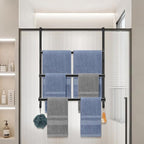 Livabber 3-Tier Over The Door Towel Rack, All Metal Towel Rack with Hooks for Door Hanging, Behind Door Towel Bar Towel Storage Holder for Bathroom Accessories, Black (19.37" L x 5.9" W x 24.4" H)