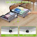 Under Bed Storage with Wheels, XXL 60L Under the Bed Storage Bins, Underbed Storage Containers with Lids & Label, Rolling Metal Drawer for Shoes, Clothes, Books, Toys (4-Pack Gray)
