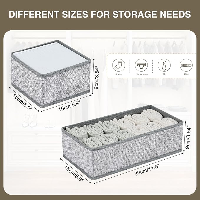 DIMJ Drawer Organizer Clothes, Dresser Organizer For Nursery, Bedroom, Closet, Baby Clothes Organizer and Storage, Foldable Fabric Drawer Dividers for Baby Socks, Belt, Tie (4 Pack, Blended)
