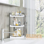 Corner Bathroom Counter Organizer, 3 Tier Bathroom Sink Shelf Countertop, Wood Vanity Skincare Storage for Toiletries Decor, Makeup, Dresser (White)