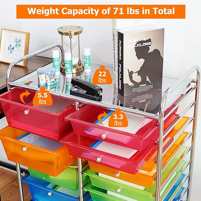 Giantex 15-Drawers Rolling Storage Cart, Mobile Book Paper Organizer Utility Trolley with Wheels, Ideal for School, Office, Home (Rainbow)
