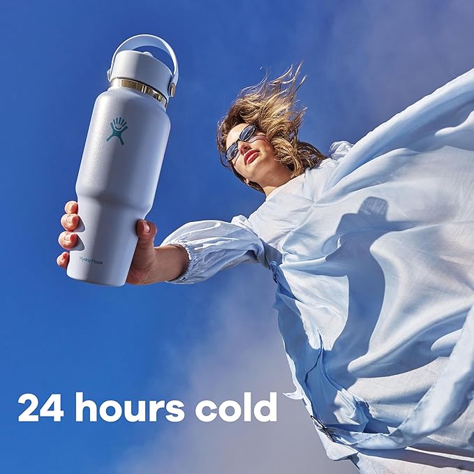 Hydro Flask Travel Water Bottle - Insulated Stainless Steel - Wide Straw Lid, Non Spill, Leakproof in 32 Oz Cascade Blue
