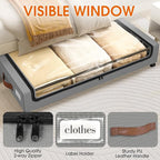 Under Bed Storage with Wheels 1Pack Underbed Storage with Clear Window&Label Under Bed Drawers Large Capacity Rolling Under Bed Storage for Clothes,Shoes, Blankets (Light Grey)