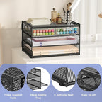 Subekyu Paper Letter Tray Organizer for Desk, Black Metal Mesh Desk File Sorter Organizer with Handle and 2 Sliding Trays for Home Office School Supplies Organization