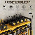Large Power Tool Organizer Cart with Charging Station 8 Drill Holder Garage Storage Standing Heavy Duty and Stability Storage Rack Utility Tool Shelf (Yellow)