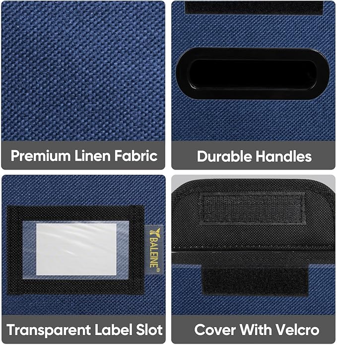 BALEINE File Organizer Box with Lid, Collapsible File Folder Organizer with Plastic Slide, Hanging File Folder Box for Office Document Storage (1 Pack, Blue, S)