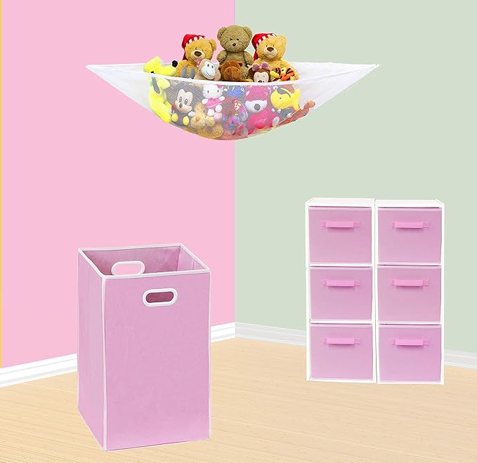 Simple Houseware Foldable Closet Laundry Hamper Basket, Pink