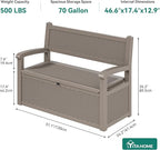 YITAHOME 70 Gallon Storage Bench Deck Box, Lockable Patio Bench, Waterproof Outdoor Pool Deck Storage for Patio Cushions, Garden Tools and Pool Supplies, Light Brown