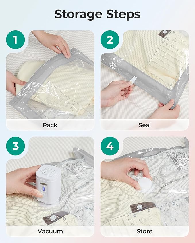 BAGSMART Vacuum Storage Bags with Portable Pump, Travel Space Saver Bags for Clothes, Heavy Duty Compression Bags for Storage, Vacuum Seal Bags with Hand Pump, Travel Essentials for Packing-Khaki