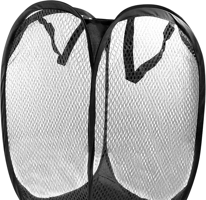 2 Pack Foldable Pop-Up Laundry Hamper, Collapsible Mesh Clothes Basket Laundry Baskets with Carry Handles(Black)