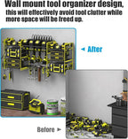 CCCEI Green Power Tool Organizer Wall Mount, Large Tools and Battery Storage Rack Charging Station Individual Switches. Drills Holder, Garage Utility Shelves with 6FT Power Strip. Gift for Men.
