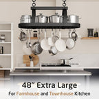 KES 48 Inch Large Hanging Pot Rack, Heavy Duty Oval Pot and Pan Hanging Rack Ceiling Mount, Pot Pan Hangers for Kitchen with 20 Hooks, Matte Black, (For 16" and 24" Joist Mount), KUR225S122-BK