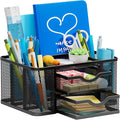 Marbrasse Mesh Desk Organizer, Pen Organizer with 2 Drawer, Multi-Functional Pencil Holder, Desk Organizers and Accessories with 5 Compartments + Drawer for Office Art Supplies (Black)