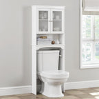 Spirich Over The Toilet Storage Cabinet, Above Toilet Storage Shelf with Glass Doors, Behind Toilet Bathroom Organizer, White