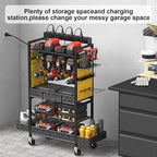 CCCEI Garage Power Tools Organizer Cart with Charging Station, Yellow Floor Standing Rolling Drill and Tools Battery Storage Cart on Wheels. Utility Rack Gift for Men, Husband, Father.