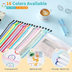 Umriox A4-48P 48pcs Mesh Zipper Pouch Bags, 16 Color, Clear Zipper Pouches for Organizing, Office, Home, Travel