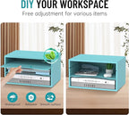 Wood Desk Organizer, 3 Tier Paper Tray Organizer for Desk with Adjustable Storage Shelves, Desktop File Organization Paper Sorter Mail Holder for Office Home Classroom, Blue