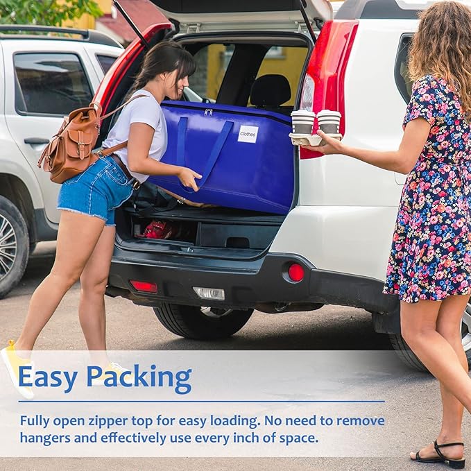 Moving Bags, Storage Bags with Sturdy Handles and Heavy Duty Zippers, Storage Totes for Space Saving, Moving & Storage, Collapsible Moving Supplies(88L, 8-Pack, Blue)