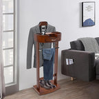 Valet Stand for Man and Women, Wood Suit Rack Suit Valet Stand with Top Tray, Valet Suit with Drawer Valet Stands Men Valet Brown Suit Valet Clothes Rack for Entryway Office Living Room