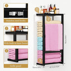 Bamboo Wall Blanket Ladder, 4-Tier Towel Racks, Bamboo Bath Towel Racks for Bathroom Wall Mounted, Decorative Blanket, Quilt, Towel, Scarf Ladder Shelves for Bathroom, Living Room, Bedroom， Black