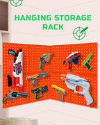 Skywin 2 Pack Wooden Pegboard Wall Organizer for Nerf Gun 13 x 13 x 0.31 Inches, Hanging Wall Pegboard Holder Compatible with All Blasters Nerf Gun Rack Organizer for Wall Organization (Orange)