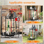 Garden Tool Organizer with Wheels, Heavy-Duty Steel Garage Tool Storage Rack, 360° Rotating Yard Tool Stand for Long-Handled Tools, Lawn Tool Holder for Shovels Rakes Mops Brooms