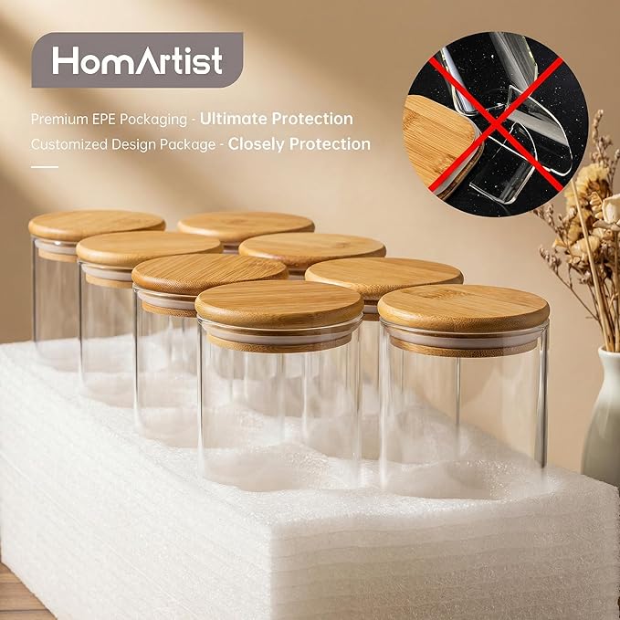 Extra Large Glass Flour and Sugar Storage Containers with Airtight Lids,132 floz x2 [Set of 2] Big Glass Jars with Bamboo Lids, Air Tight Food Storage Jars for Cereal, Pasta, Rice, Coffee