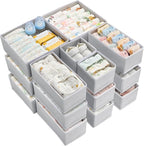 Vtopmart 18 Pack Baby Clothes Organizer, Dresser Drawer Organizer for Baby Clothing, Foldable Fabric Closet Drawer Storage Bins, Dresser Dividers for Bra, Socks, Ties, Scarf
