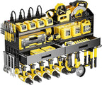Power Tool Organizer Wall Mount with Charging Station, 4 Layers Storage Rack with 9 Drill Holders & Battery Storage, Cordless Tool Organizer with 2 Drawers for Garage, Workshop & Tool Room