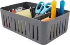 Simplify 3 Compartment Stackable Bin with Adjustable Dividers | Drawer Organizer | Storage Basket | Good for Office | Desk Supplies | Dorm | Bathroom | Accessories | Make Up | Grey