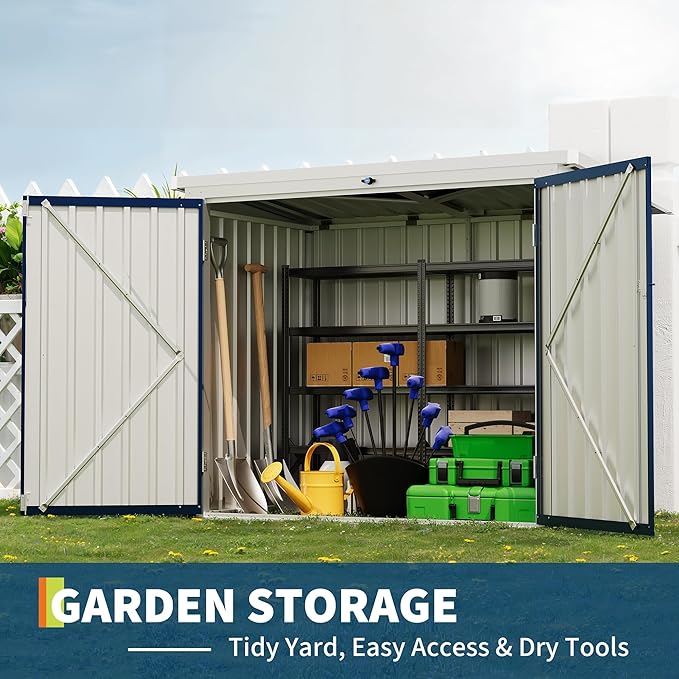 Outdoor Storage Shed,80 Cu.Ft Outdoor Trash Storage Box 5.8x3.3 FT with Lockable Door&Sloped Roof,Cabinet with Multi-Use Rust Prevention Galvanized Steel Enclosure for Yard, Garden, Patio