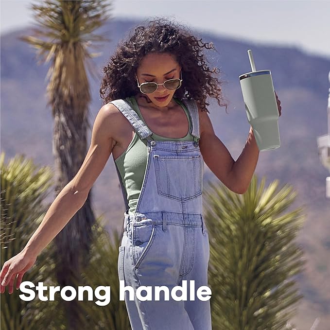 Hydro Flask Travel Tumbler with Handle, Lid and Straw - Insulated Stainless Steel in 32 Oz Tonal Birch Gray