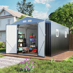 WACASA 10x10 FT Metal Shed with Base Frame Floor Kit | Heavy-Duty Military-Grade 20-Gauge Reinforced Frame with Powder Coating | 50 PSF Snow Load & 120 MPH Wind Rated | Skylight Tiny House Building