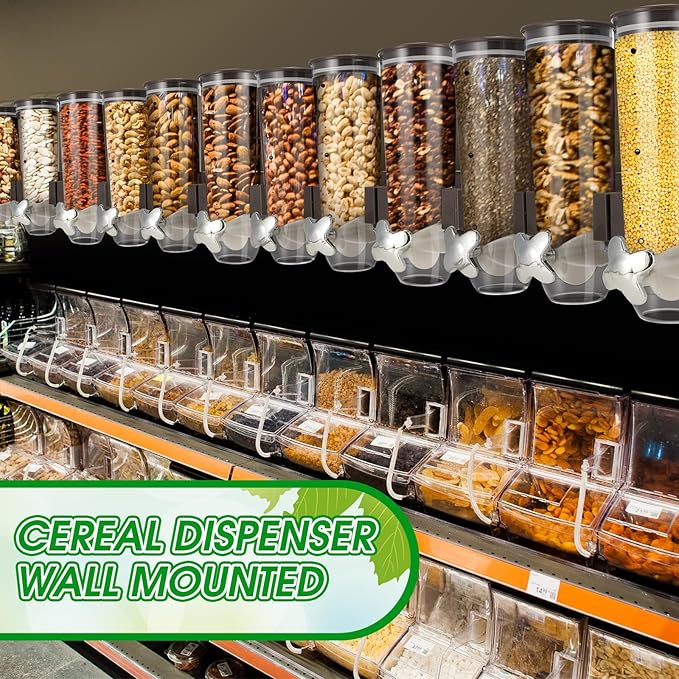 Nitial 2 Pieces Cereal Dispenser Wall Mounted 4.5L Triple Candy Machine Grain Dispenser with Cup Triple Dry Food Snack Wall Mount Cereal Storage Container for Kitchen Food Store Coffee Beans Store
