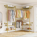 L3 Industrial Pipe Closet Organizer System, Wall Mounted Clothes Rack Clothing Racks with 4 Telescopic Rods & 6 Shelves , Heavy Duty Closet System in Wardrobe Closet (Gold)