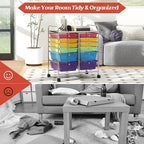 GOFLAME 12-Drawer Rolling Storage Cart, Multipurpose Organizer Cart with 2 Sizes Plastic Drawers, Mobile Utility Cart with Lockable Casters for School, Home Office, Beauty Salon, Rainbow
