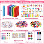 Cheer Pins Spirit Clip Set, 100 Colored Wooden Clothes Pins 340 Mini Resin Animals Ducks Letter Beads Bows Stickers Pen, Cheer Pin Decor for Cheerleading Backpack Ribbon Team Classroom Cheer Gift Bulk