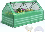 Quictent 6x3x1ft Galvanized Raised Garden Bed with Cover Metal Planter Bottomless Box w/ 2 Large Screen Windows Mini Greenhouse 20pcs T-Tags 1 Pair Gloves Outdoor Growing Vegetables (Green)