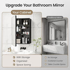 20x30 Inch Medicine Cabinet, Matte Black Aluminum Bathroom Mirror Cabinet with Storage, 6 Adjustable Glass Shelves, Rust Proof, Recessed or Surface Mount Wall Cabinet, Soft Close Hinges
