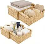 4PCS Toilet Paper Basket Decorative Woven Basket with Wood Handle Multipurpose Toilet Paper Bin for Home Bathroom Living Room Office