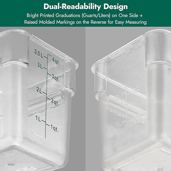 CURTA 8-Pack 4 Qt NSF Clear Polycarbonate Food Storage Containers with Green Lids - Square, Commercial-Grade, Freezer & Dishwasher Safe, Stackable
