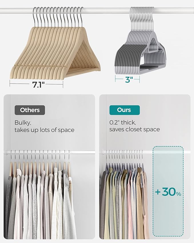 SONGMICS Pack of 100 Coat Hangers, Space-Saving Plastic Clothes Hangers, Non-Slip, 0.2 Inches Slim, 16.5 Inches Wide, 360° Swivel Silver Hook, Light and Dark Gray UCRP020G010