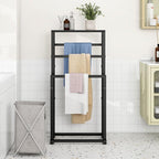 Free Standing Towel Rack for Bathroom, 3 Tier Metal Blanket Rack with Shelf, Blanket Drying and Display Rack for Oversized Bath Towels Bathroom Accessories, Next to Tub or Shower, Black