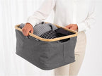 Brabantia - Foldable Laundry Basket 10.6 Gal - Water Resistant Hamper for Wet & Dry Laundry - Storage Basket for Clothes & Linen - Bamboo Rim for Easy Grip - Garment Washing - Pepper Black