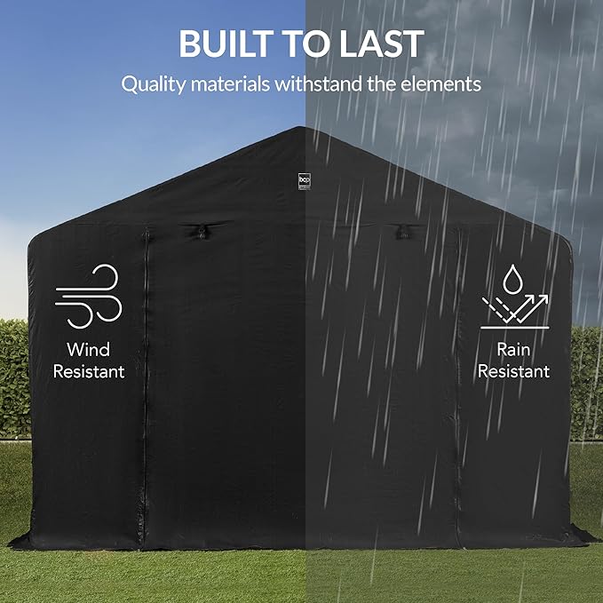 Best Choice Products 10x8ft Outdoor Storage Shed, Carport, Canopy Shelter, Dual Doors & Windows, Metal Frame, Weather-Resistant, Perfect for Storing Motorcycle, Bike, Garden Tools – Black