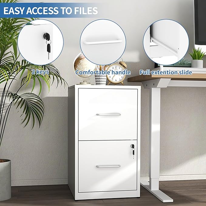 2 Drawer File Cabinet with Lock,Metal Vertical Filing Cabinets for Home Office,Heavy Duty File Storage Cabinet for Letter/Legal/A4/F4 Size File,Assembly Require (Black, Vertical 2 Drawer)